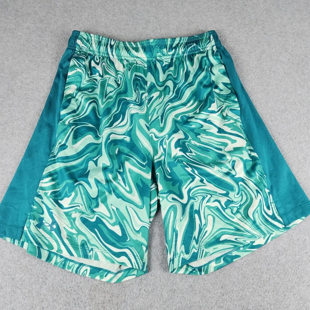 Under Armour Athletic Shorts‎ Mens M Teal Marble Swirl Performance Mesh Panels